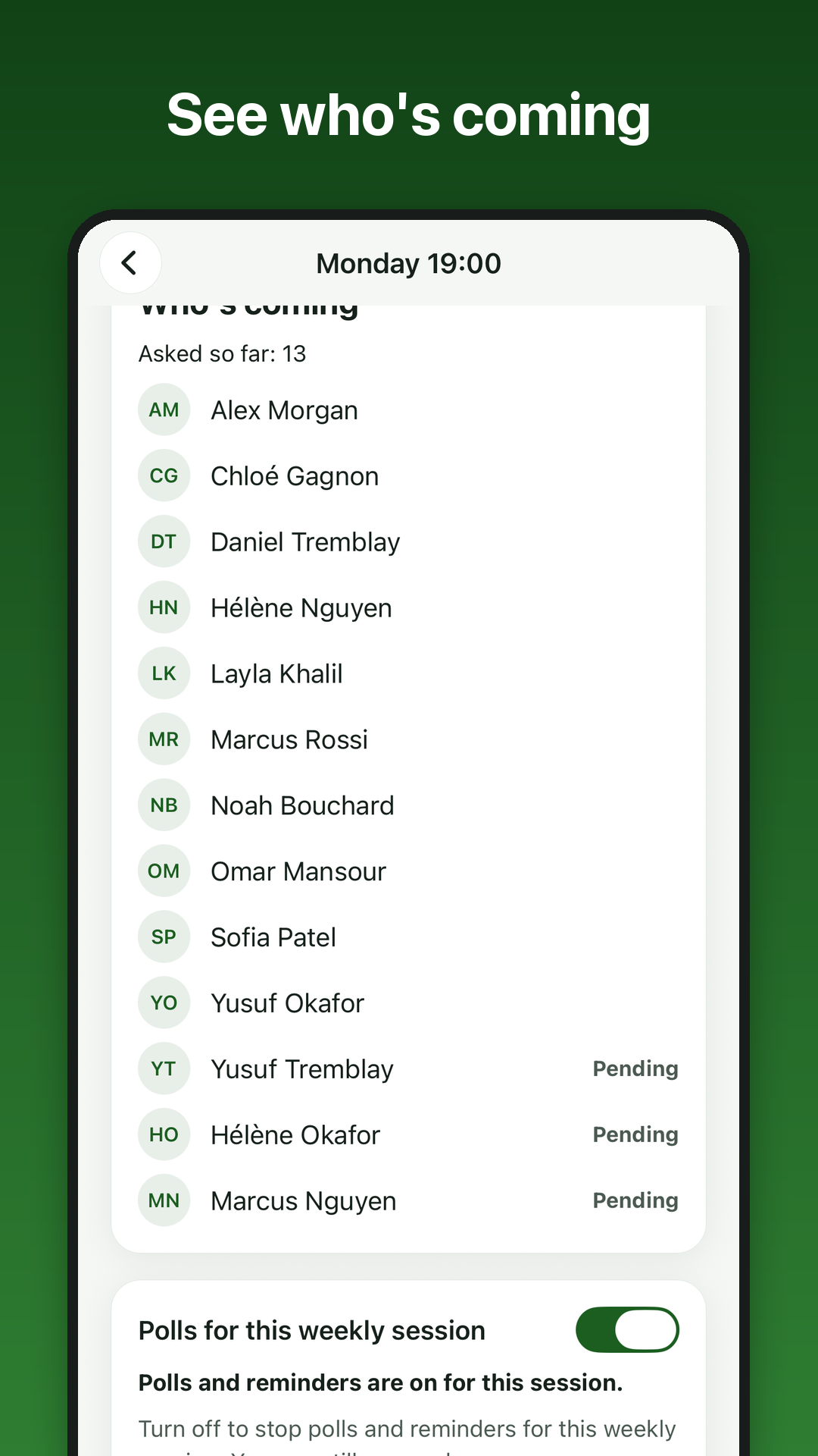 Who's coming: the names of the people who answered