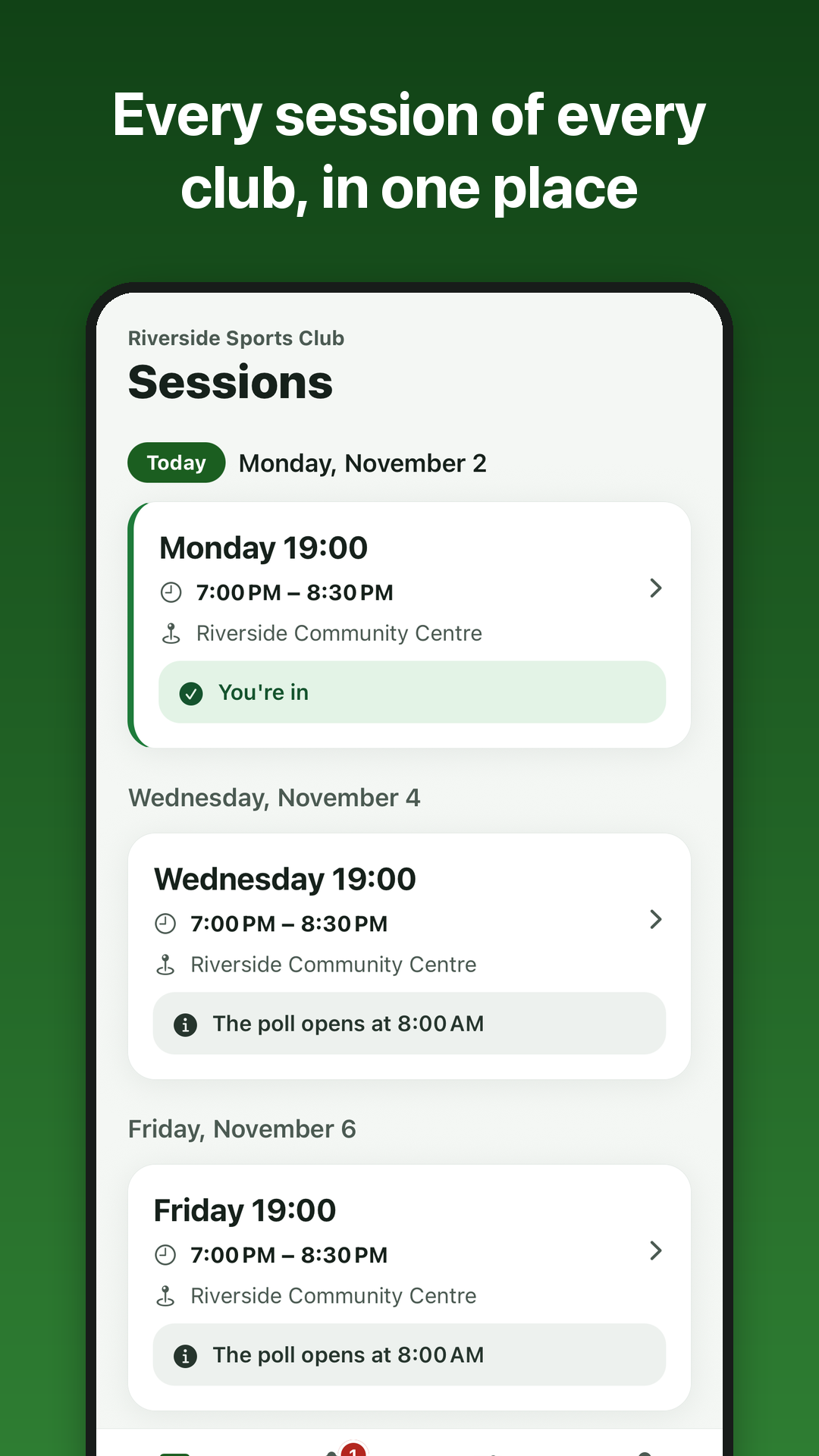 The sessions of the week, with today's place confirmed